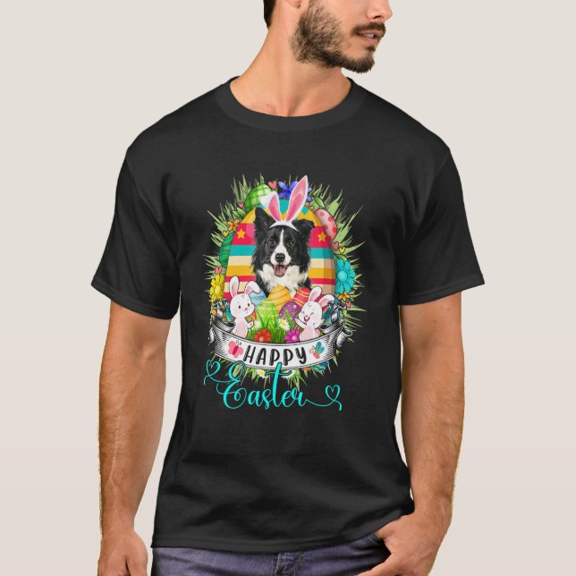 Camiseta Cachorro De Collie Na Cesta De Ovos De Páscoa Bunn (Frente)