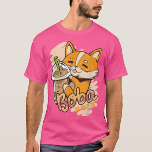 Camiseta Cachorro de Corgi Bonito com Boba Bubble Tea