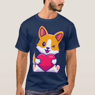 Camiseta Cachorro de Corgi Cortado Segurando Cartoon Cardía