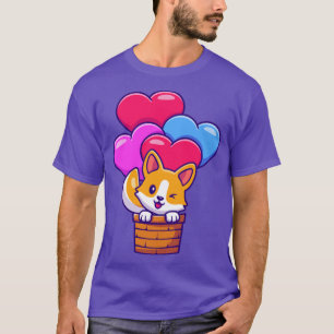 Camiseta Cachorro De Corgi Cortado Voando Com Cartoon De Ba