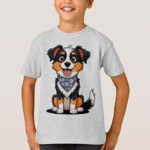 Camiseta Cachorro de Desenho Adorável Com Bandana Floral