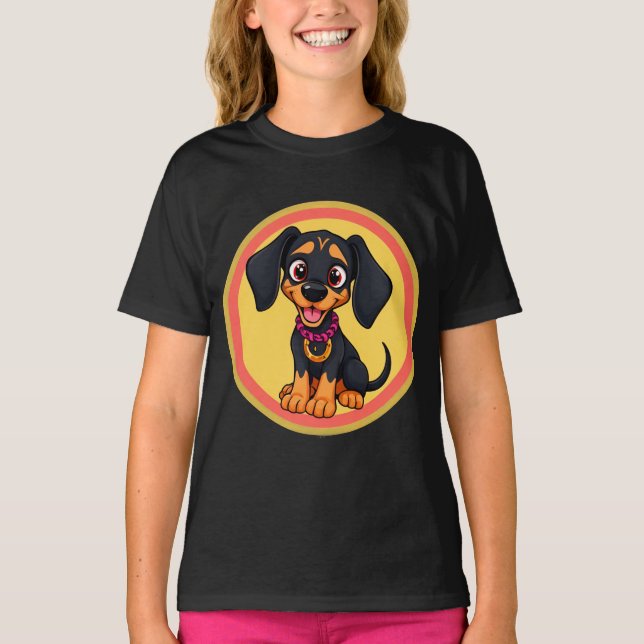 Camiseta Cachorro de Desenho Animado Adorável (Frente)