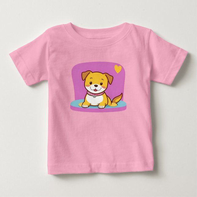 Camiseta Cachorro de Desenho Animado Adorável Com Expressão (Frente)
