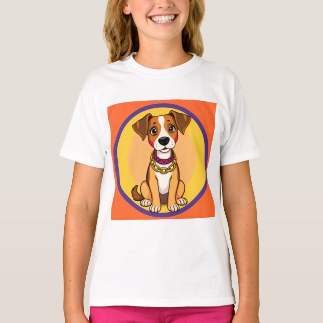 Camiseta Cachorro de Desenho Animado Adorável Usando Corren (Frente)