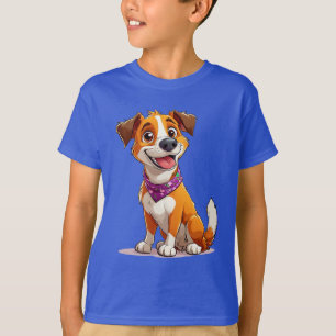 Camiseta Cachorro de Desenho Animado Adorável Vestindo um B