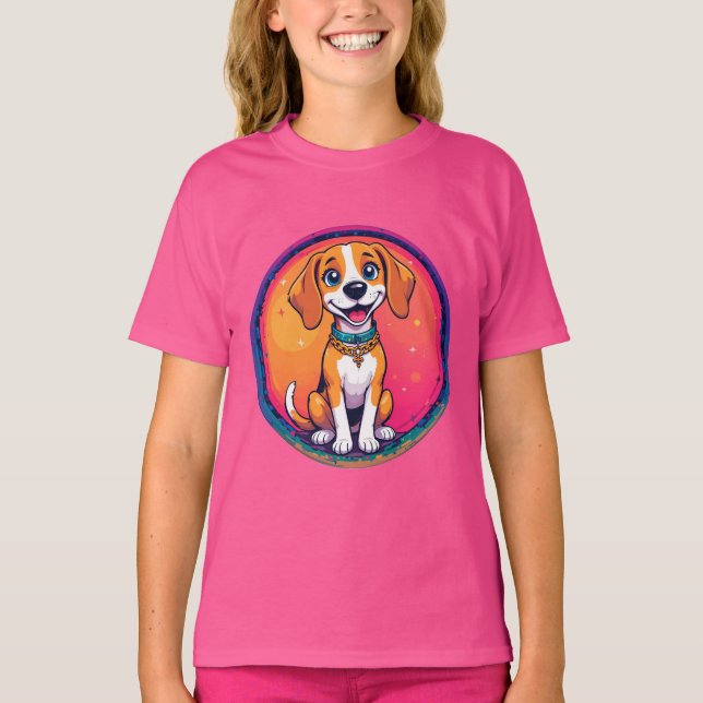 Camiseta Cachorro de Desenho Animado Alegre (Frente)