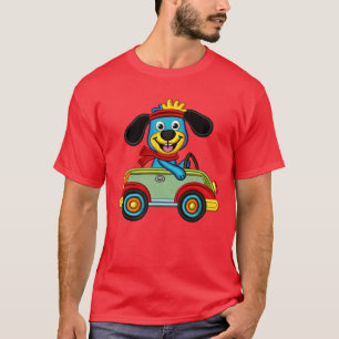 Camiseta Cachorro de desenho animado colorido dirigindo car