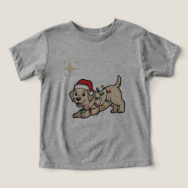 Camiseta Cachorro de Desenho Animado Com Chapéu de Natal