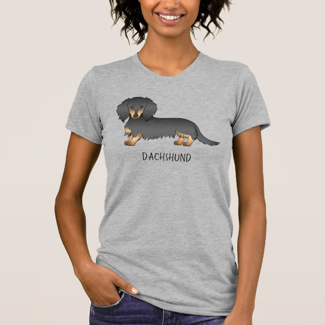Camiseta Cachorro de desenho animado Dachshund de pelo long (Frente)
