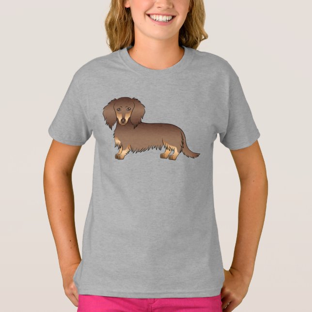 Camiseta Cachorro de desenho animado Dachshund de pelo long (Frente)