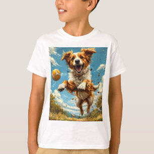 Camiseta Cachorro de Desenho Animado Fofo com Bola Amante d