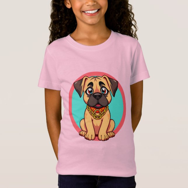 Camiseta Cachorro de Desenho Animado Fofo Com Colar Dourado (Frente)