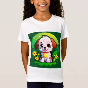 Camiseta Cachorro de Desenho Animado Fofo Com Flores