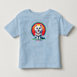 Camiseta Cachorro de Desenho Animado Fofo com Fundo Artísti