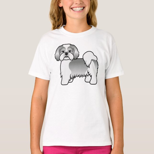 Camiseta Cachorro De Desenho Animado Fofo Lhasa Apso Pratea (Frente)