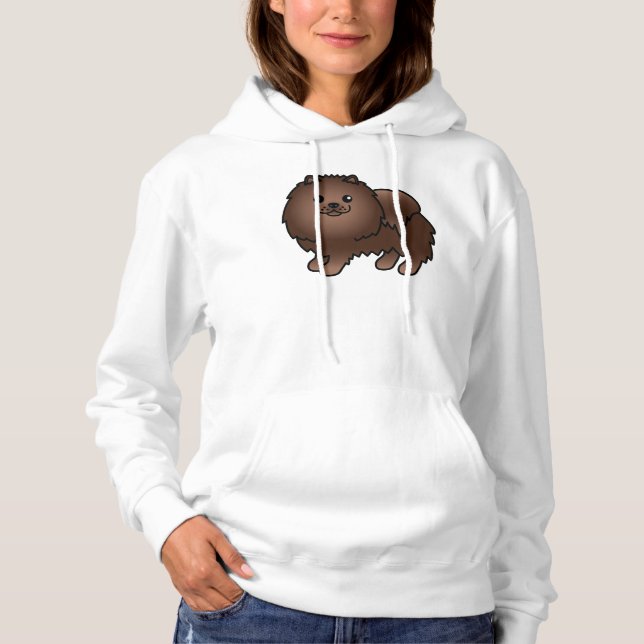 Camiseta Cachorro de desenho animado fofo Pomerânia marrom (Frente)