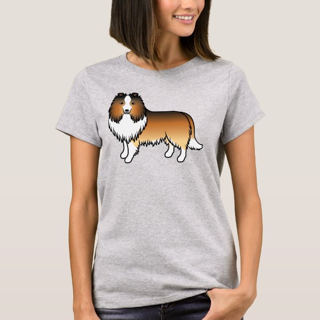 Camiseta Cachorro de desenho animado Sable Shetland Sheepdo (Frente)
