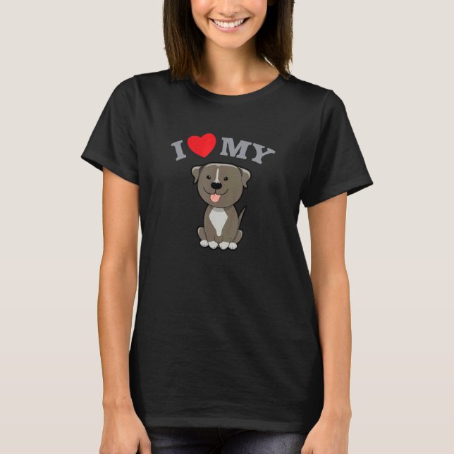 Camiseta Cachorro de Estimação Fofo EU AMO MEU PITBULL (Frente)