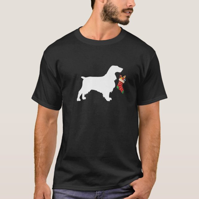 Camiseta Cachorro de Estoque de Natal em espanhol no campo (Frente)