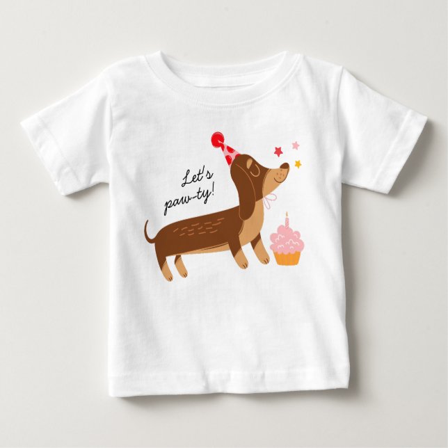 Camiseta Cachorro de Festa Pawty Cute, Vamos de primeiro an (Frente)