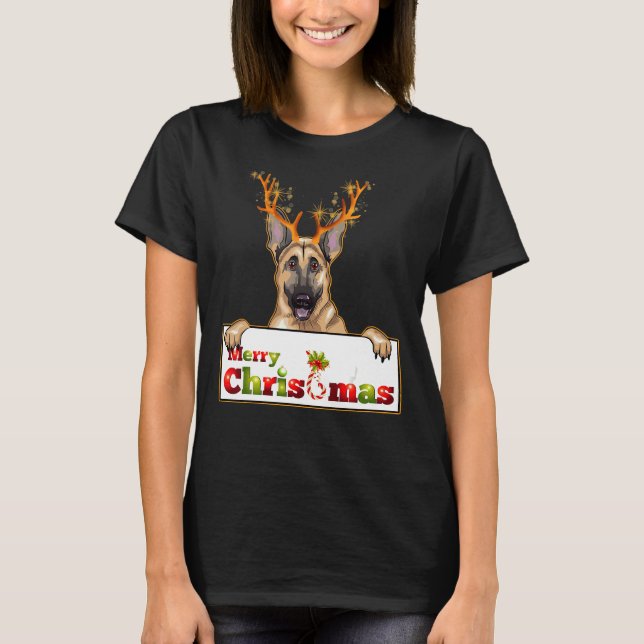 Camiseta Cachorro De German shepherd Xmas Com Anéis (Frente)