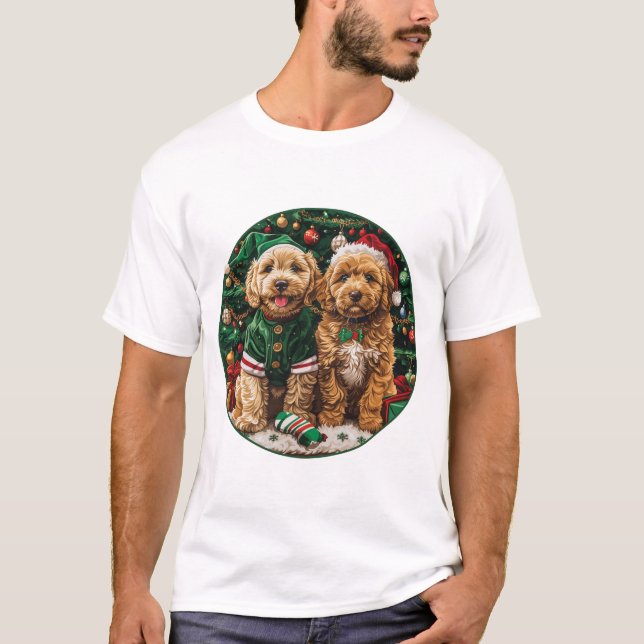 Camiseta Cachorro de Goldendoodle de Natal (Frente)