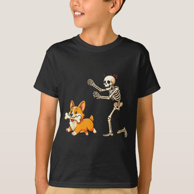Camiseta Cachorro de Halloween Esqueleto Divertido Persegui (Frente)