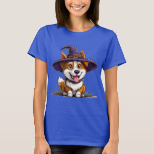 Camiseta Cachorro de Halloween Vestindo um Chapéu de Bruxa