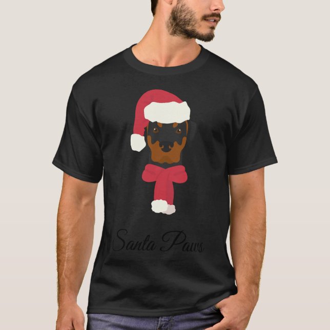 Camiseta Cachorro de Ilustração de Natal Rottweiler com Pap (Frente)