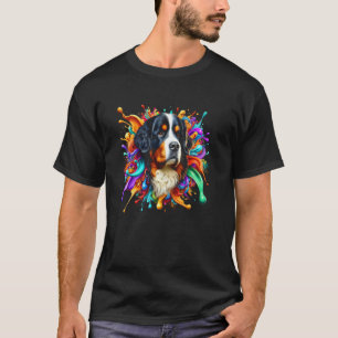 Camiseta Cachorro de Montanha Bernês Fofo em Salpicos Color