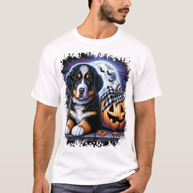 Camiseta Cachorro de Montanha Bernês Halloween (Frente)
