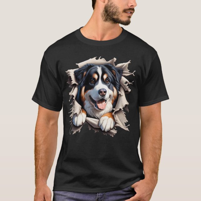 Camiseta Cachorro de Montanha Bernês Tearing Out Ripthrough (Frente)