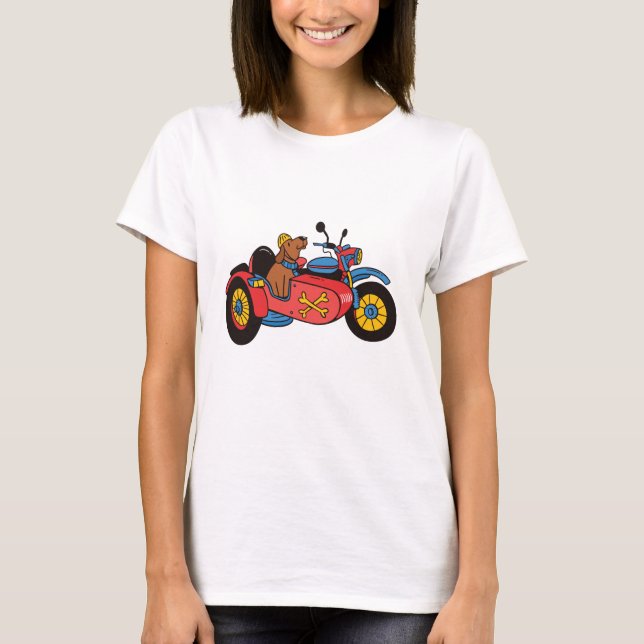 Camiseta Cachorro de motocicleta no sidecar (Frente)