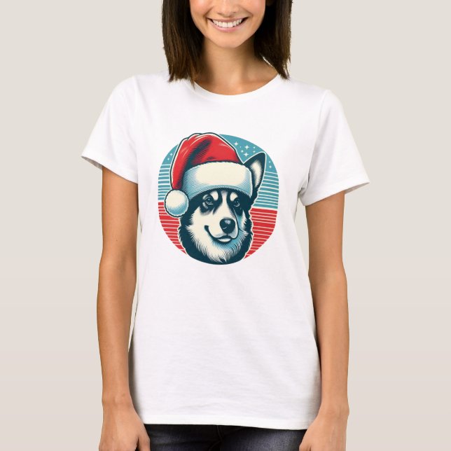 Camiseta Cachorro de Natal bonito (Frente)