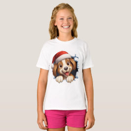 Camiseta Cachorro de Natal bonito na parede ilustrado