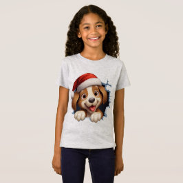 Camiseta Cachorro de Natal bonito na parede ilustrado