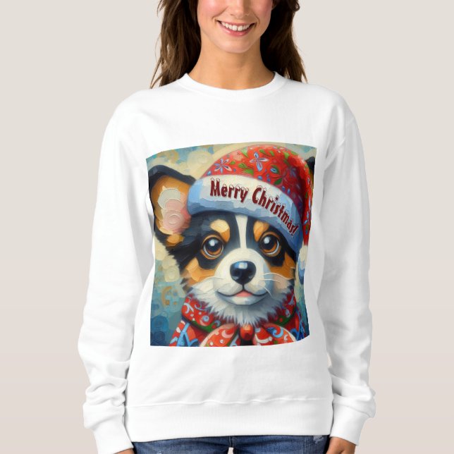 Camiseta Cachorro de Natal Cachorro Puppy com Santa Hat (Frente)