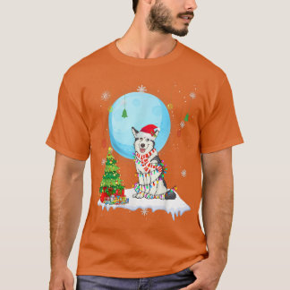 Camiseta Cachorro de Natal Cachorro Siberiano Bonito Luzes 