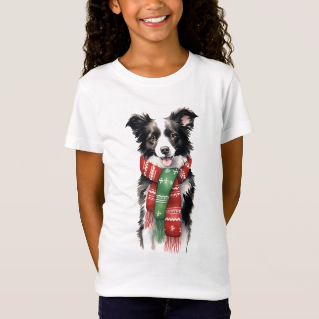 Camiseta Cachorro de Natal, Collie de Fronteira de Férias (Frente)