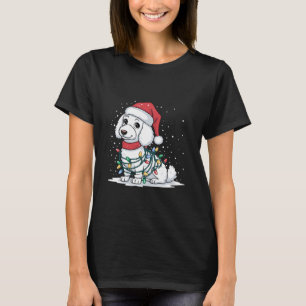Camiseta Cachorro de Natal de Poodle Fofo Envolto em Luzes