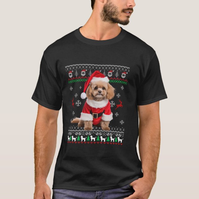 Camiseta Cachorro de Natal de Poodle Santa Hat Feio (Frente)