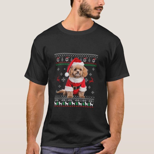 Camiseta Cachorro de Natal de Poodle Santa Hat Feio (Frente)