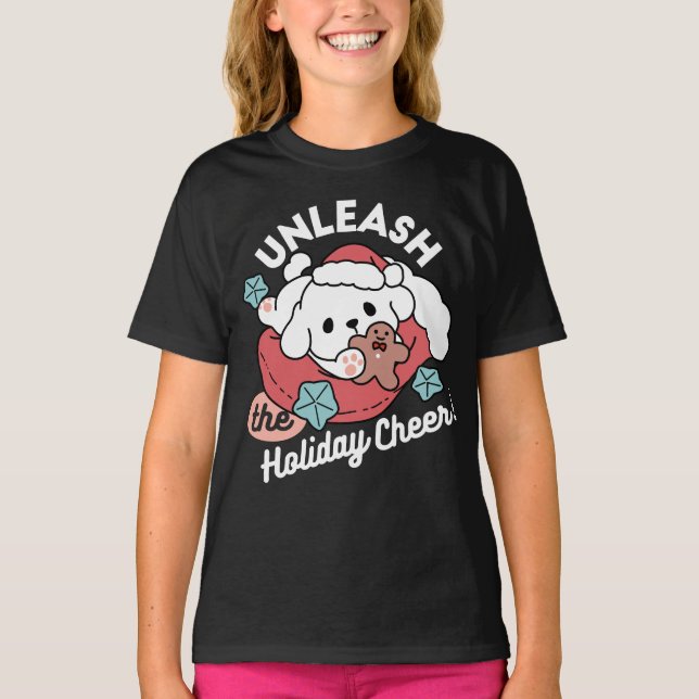 Camiseta Cachorro de Natal em Santa Hat - Feriado Cheque pa (Frente)