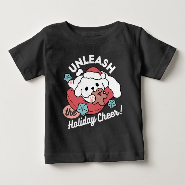 Camiseta Cachorro de Natal em Santa Hat - Feriado Cheque pa (Frente)