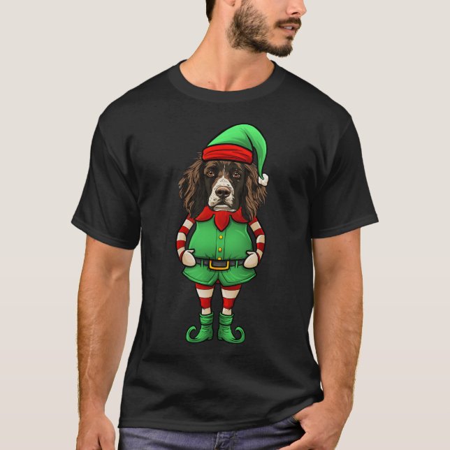 Camiseta Cachorro de Natal Engraçado Elfo Springer Spaniel  (Frente)