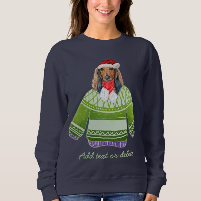 Camiseta Cachorro de Natal Feio Longo Cachshund Febre Mãe (Frente)