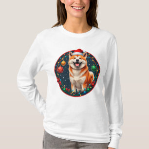 Camiseta Cachorro de Natal Fofo Círculo de Natal Festivo