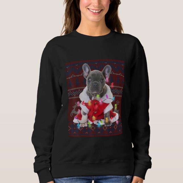 Camiseta Cachorro de Natal Francês Luzes Feias (Frente)