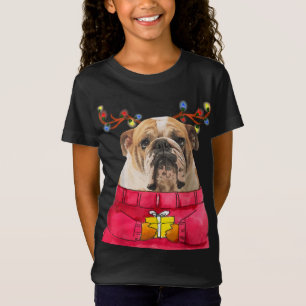 Camiseta Cachorro de Natal Gift Bulldog Antlers Feios De Xm
