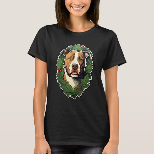 Camiseta Cachorro de Natal Pitbull - Feriado Adorável dos T (Frente)